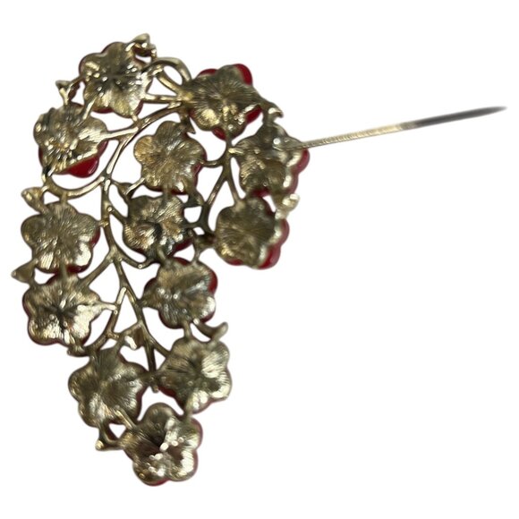 Vintage Arthur Pepper ART Red Enamel Floral Brooch Pin Gold Tone Metal Jewelry - Picture 6 of 8